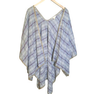 Hem & Thread Womens Gray Plaid With Tan Trim Open Wrap Size OS